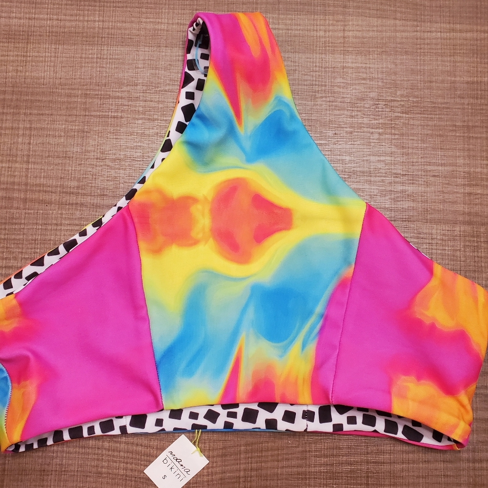 moana bikini Bright Pink Multi-Color High Neck Bikini Top